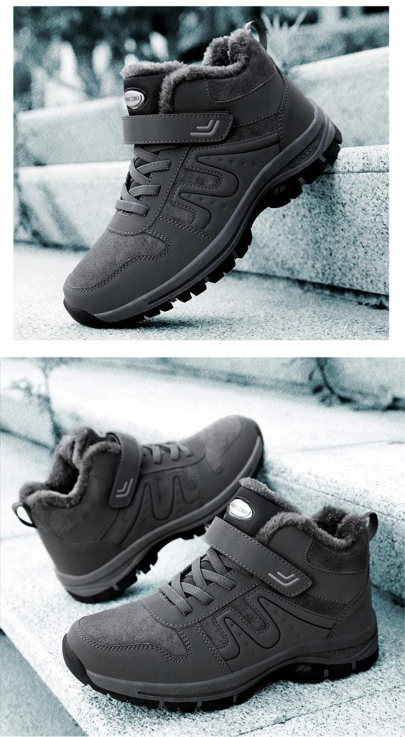 Stevvex warm fur winter boots pair with black-gray faux fur lining and rugged outsole on Tampa Home & Garden Store