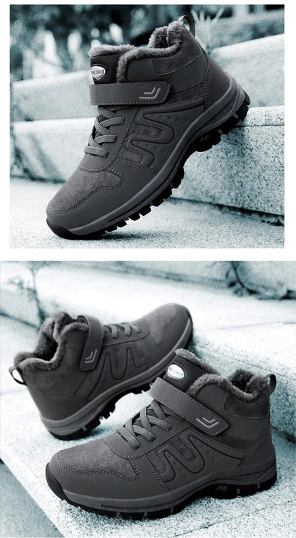Stevvex warm fur winter boots pair with black-gray faux fur lining and rugged outsole on Tampa Home & Garden Store
