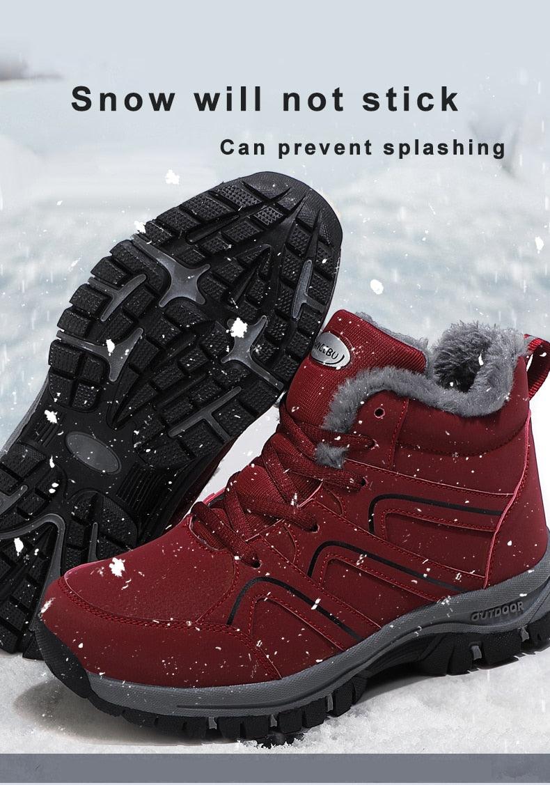 Stevvex red fur-lined winter boots, ankle-high with rugged anti-slip rubber outsole on Tampa Home & Garden Store