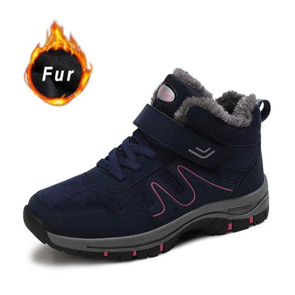 Stevvex navy fur-lined winter boots with lace-up strap on Tampa Home & Garden Store