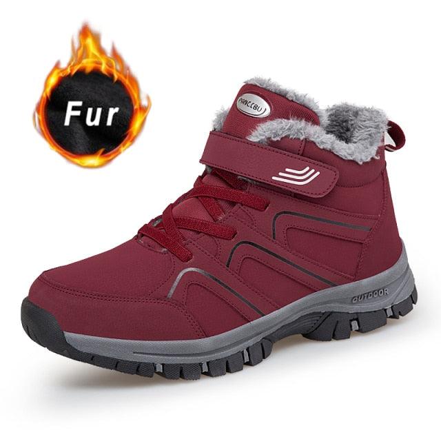 Stevvex fur-lined winter boots burgundy ankle-high with rugged rubber outsole anti-slip on Tampa Home & Garden Store