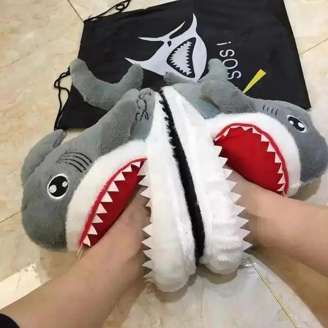 Warm Shark Womens Plush Slippers For Home Comfort
