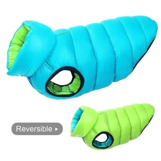 Stevvex reversible warm winter dog vest jacket in blue with lime lining, 3-layer waterproof coat on Tampa Home & Garden Store