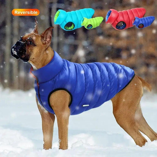 Blue warm winter dog vest, 3-layer reversible puffer coat, waterproof dog jacket for all sizes on Tampa Home & Garden Store