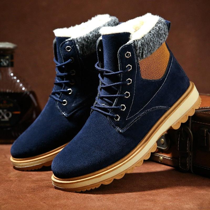 Stevvex navy blue men's winter boots with fur lining, waterproof ankle boots on Tampa Home & Garden Store