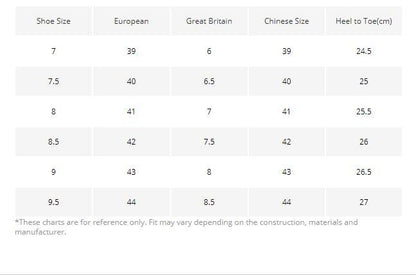 Stevvex boots size chart showing European, GB and Chinese sizes and heel-to-toe cm on Tampa Home & Garden Store