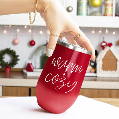 Warm + Cozy 17oz Gia Roma tumbler in a red gradient with a stainless steel rim on Tampa Home & Garden Store
