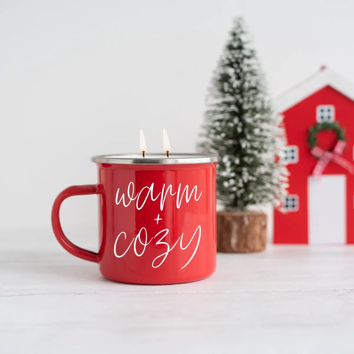 16oz Holiday Candle Mug in Red Metal Choose Scent