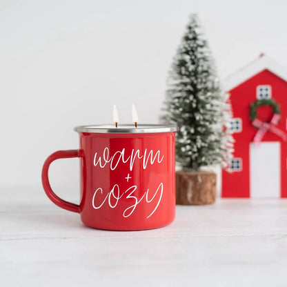 16oz Holiday Candle Mug in Red Metal Choose Scent