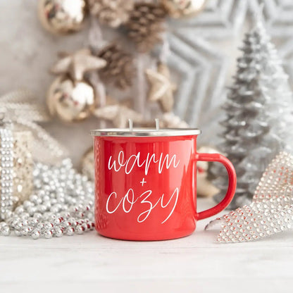 16oz Holiday Candle Mug in Red Metal Choose Scent