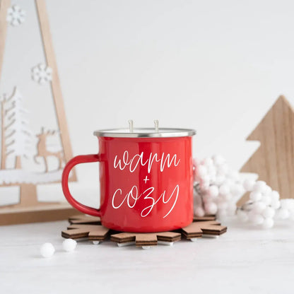 16oz Holiday Candle Mug in Red Metal Choose Scent