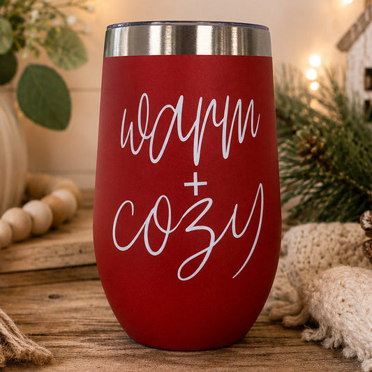 Gia Roma Warm + Cozy 17oz red tumbler with stainless steel rim on Tampa Home & Garden Store