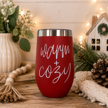 Gia Roma Warm + Cozy 17oz tumbler in red with a silver rim on Tampa Home & Garden Store