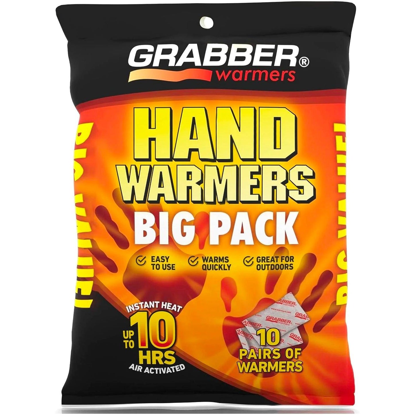 Grabber Hand Warmers - Long Lasting Safe Natural Odorless Air Activated Warmers - Up to 10 Hours of Heat - 10 Pair Pack - Tampa soil911.com