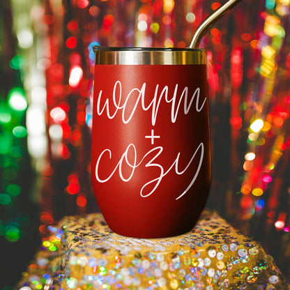 Warm + Cozy 17oz tumbler red stainless steel with metal lid and straw Gia Roma on Tampa Home & Garden Store