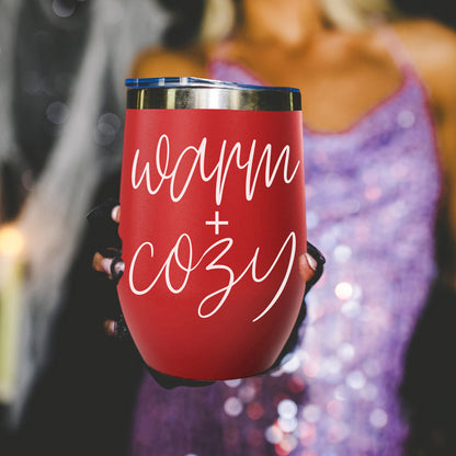 Gia Roma 17oz tumbler Warm + Cozy red with white script on Tampa Home & Garden Store