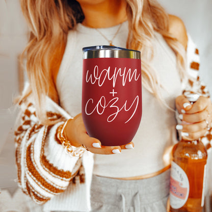 Gia Roma Warm + Cozy 17oz tumbler in burgundy with white script, stainless steel lid on Tampa Home & Garden Store
