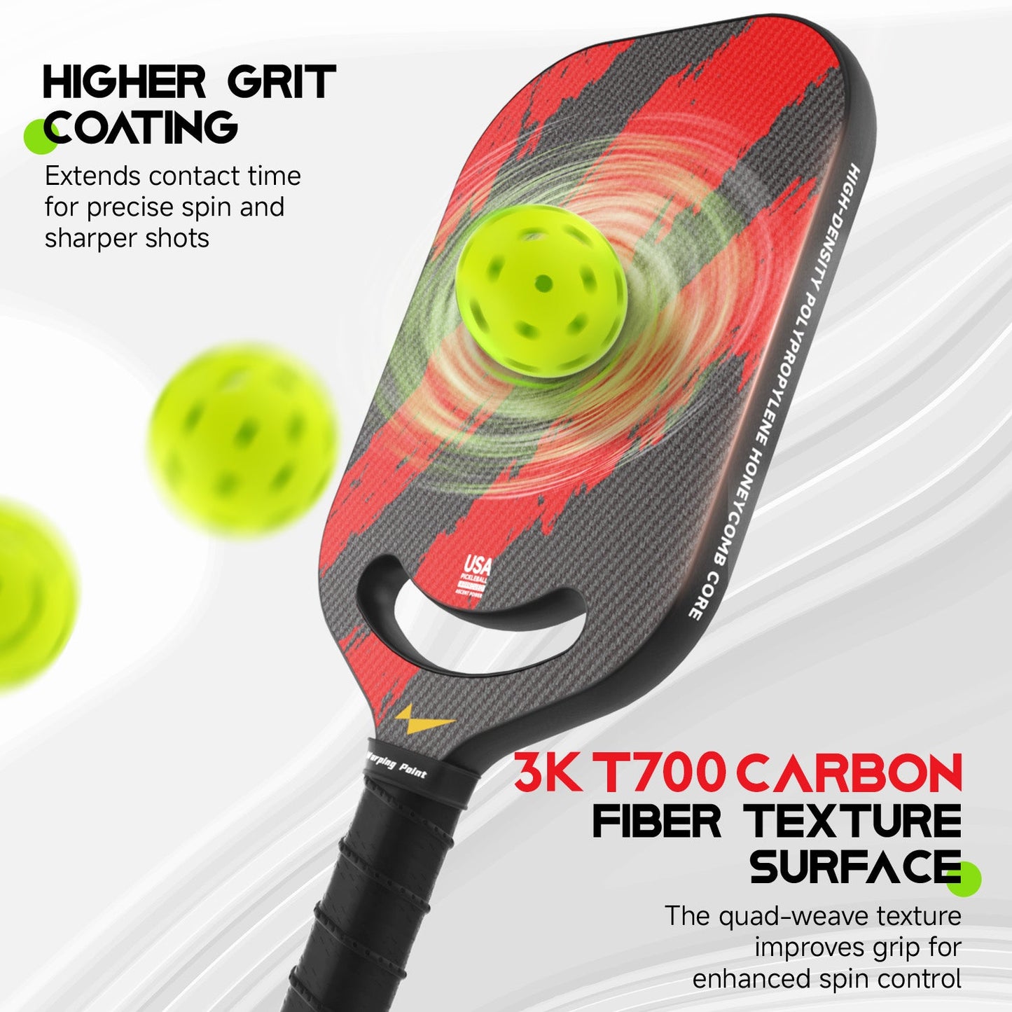 Ascent Pickleball Paddle Power by Warping Point, red/gray carbon fiber texture surface on Tampa Home & Garden Store