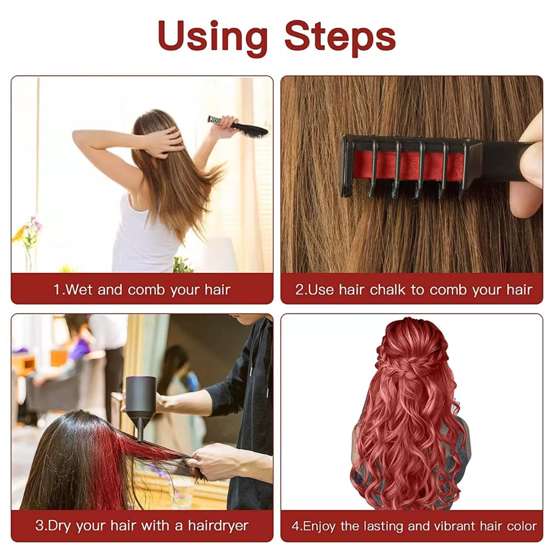 Washable Hair Chalk Comb for Kids Temporary Color Hair Dye Tool