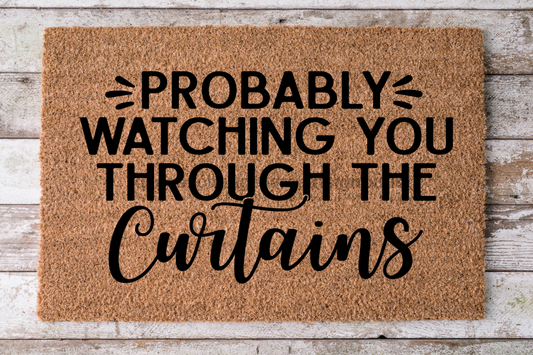 Watching Through Curtain - Funny Door Mat - 30x18" Coir Door Mat - DECOE-CM-020