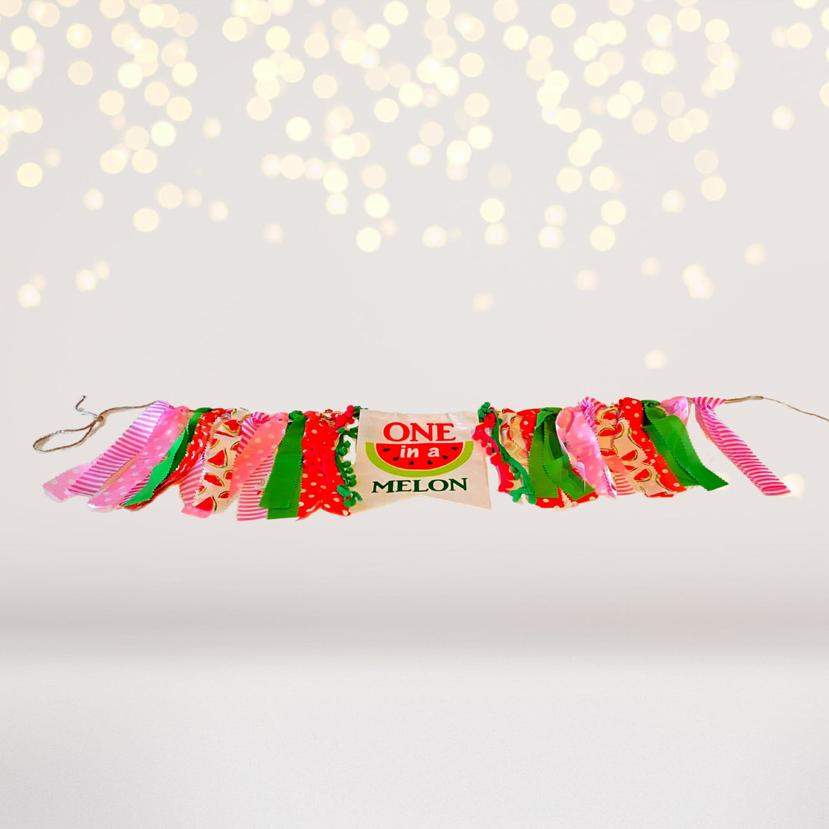 Watermelon One In A Melon High Chair Banner with colorful ribbon fringe on Tampa Home & Garden Store