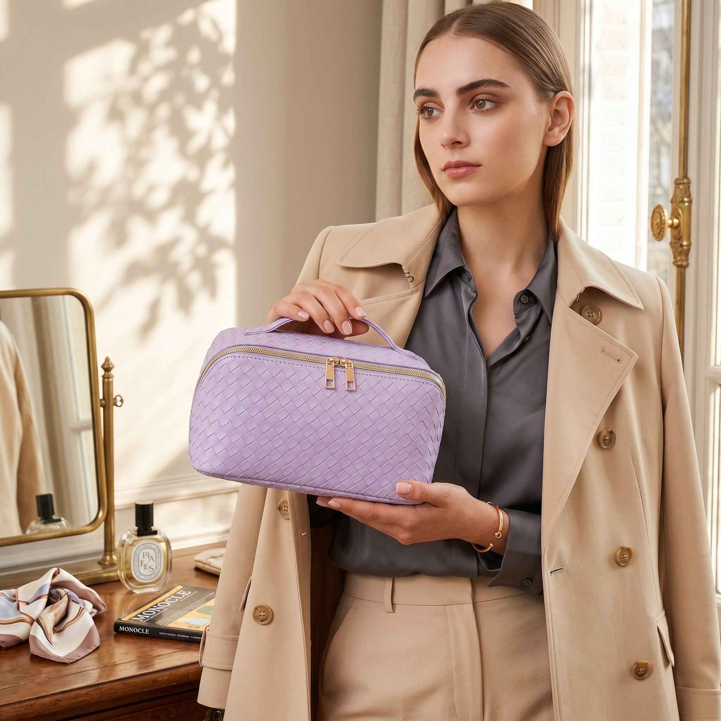 Woven PU Leather Makeup Bag and a Travel Case