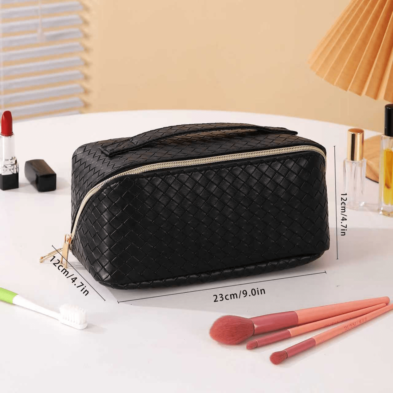 Woven PU Leather Makeup Bag and a Travel Case