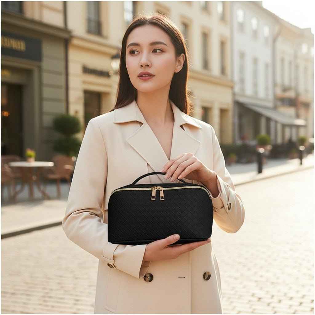 Woven PU Leather Makeup Bag and a Travel Case