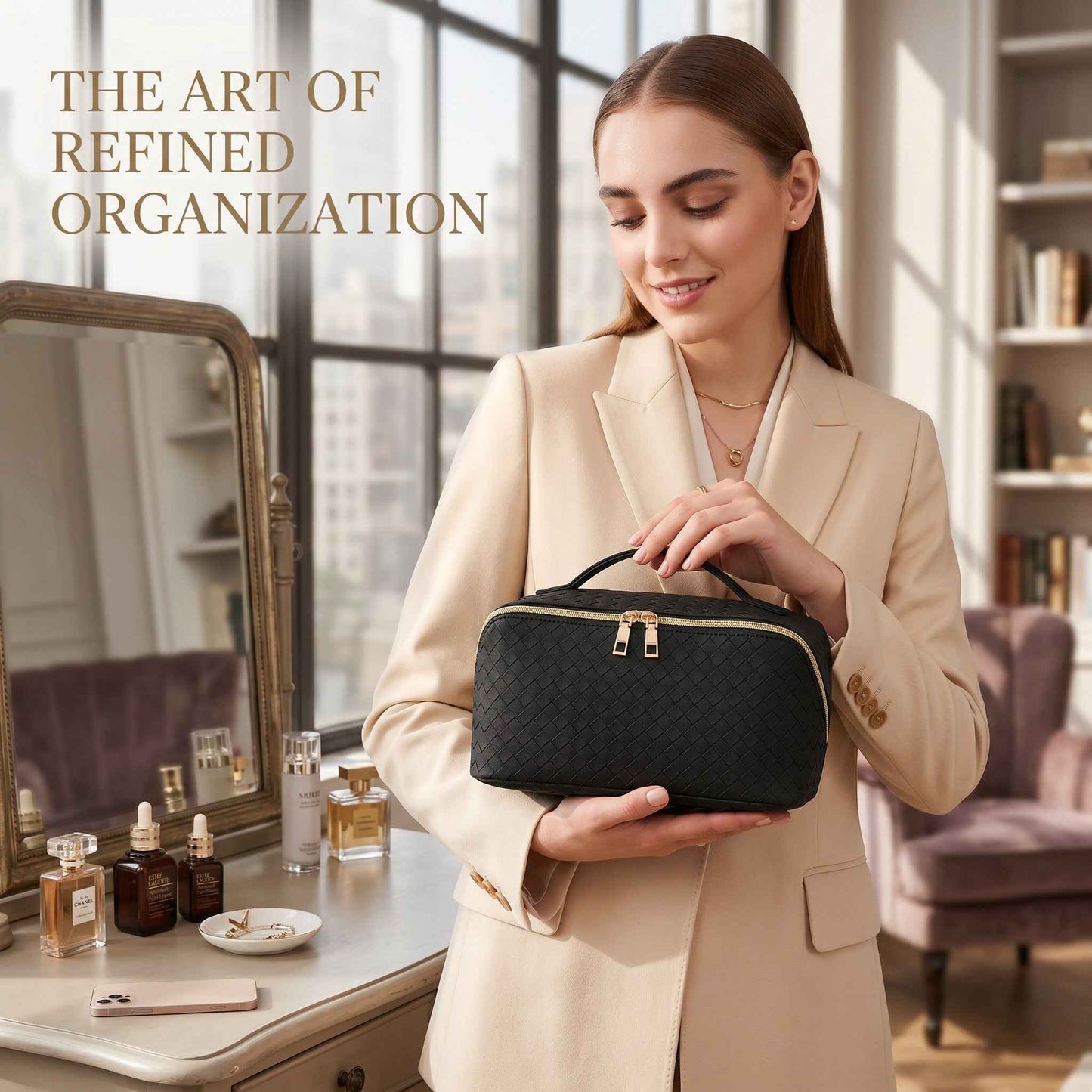 Woven PU Leather Makeup Bag and a Travel Case
