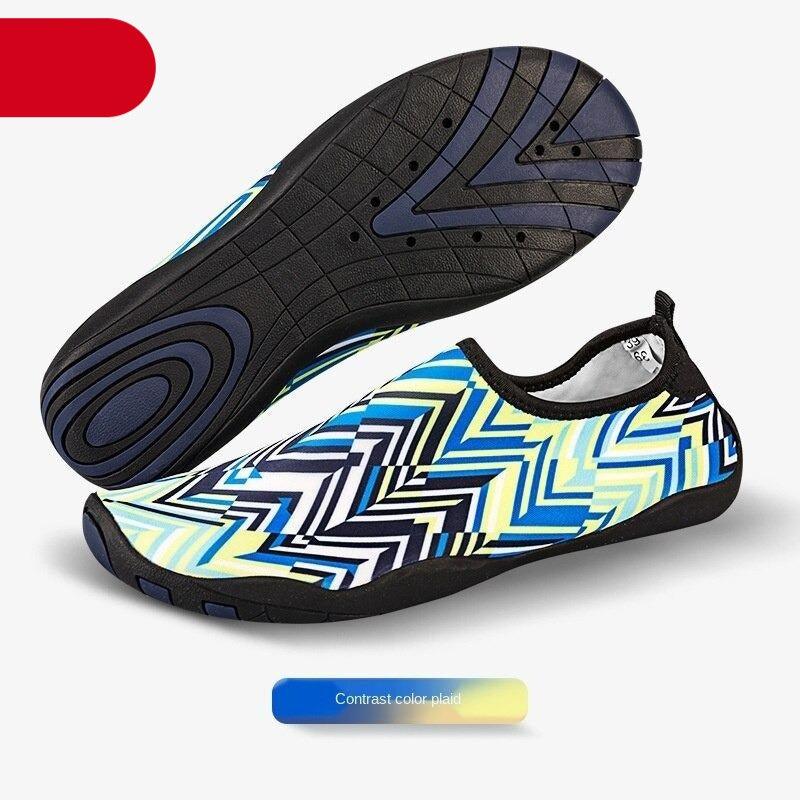 Stevvex water sneakers multicolor zigzag pattern slip-on aqua shoes pair on Tampa Home & Garden Store