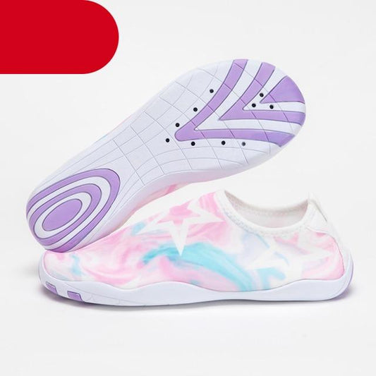 Water sneakers Stevvex pair pastel pink/blue tie-dye aqua shoes with purple outsole tread on Tampa Home & Garden Store