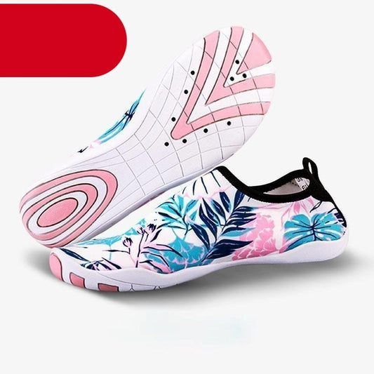 Water sneakers tropical floral print aqua shoes with white sole and pink accents on Tampa Home & Garden Store