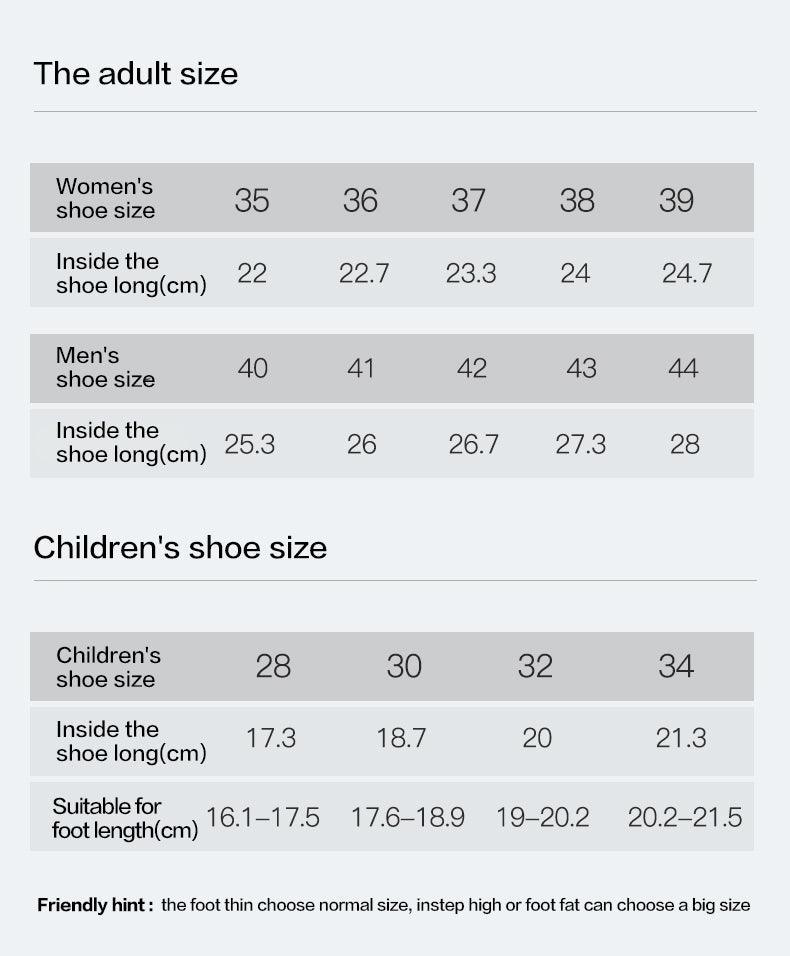 Stevvex water sneakers size chart for adults, kids and unisex with inside shoe length in cm on Tampa Home & Garden Store