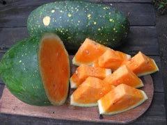 Moon and Stars Yellow Fleshed Watermelon seeds, Seedtime Store, whole melon with wedges on Tampa Home & Garden Store