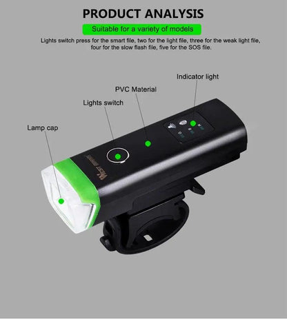 Waterproof Front Bike Light With Rechargeable Horn