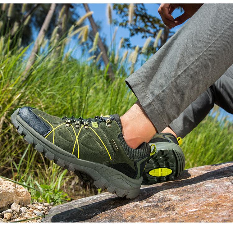Stevvex men's waterproof hiking boots in olive green, rugged slip-resistant outsole on Tampa Home & Garden Store