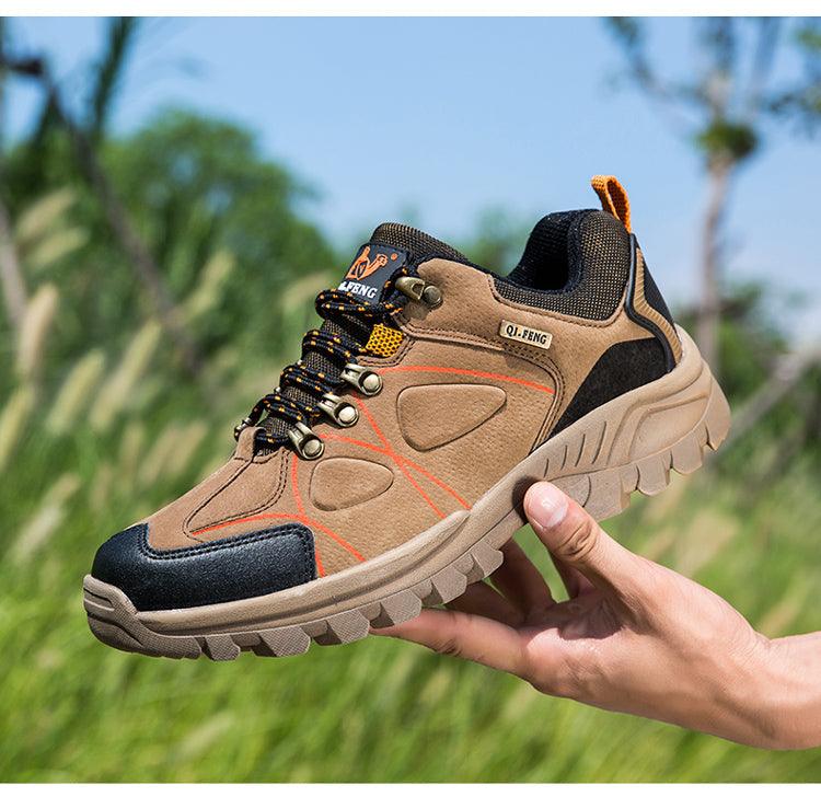 Stevvex waterproof hiking boot tan suede upper with orange stitching and rugged sole on Tampa Home & Garden Store