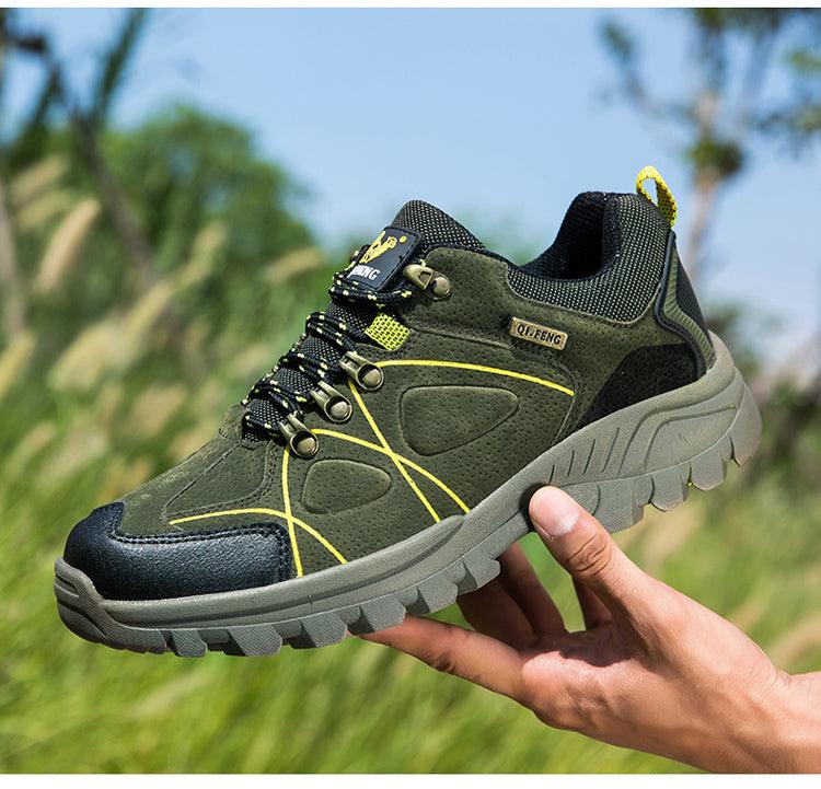 Stevvex waterproof hiking boot olive green with yellow accents and rugged outsole on Tampa Home & Garden Store