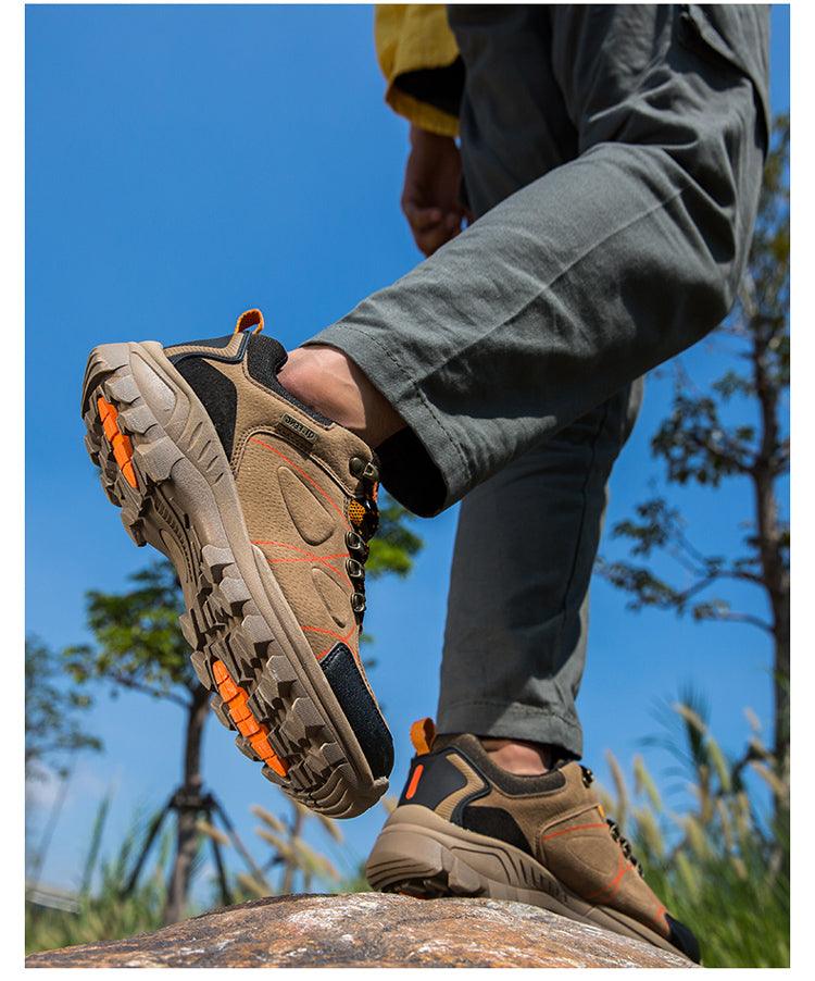 Stevvex waterproof hiking boots for men, brown with orange accents, rugged slip-resistant outsole on Tampa Home & Garden Store