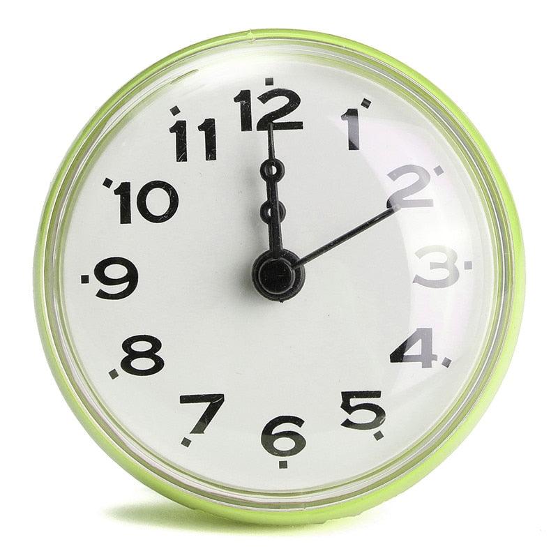 Stevvex waterproof suction cup wall clock lime green round dial with bold black numerals on Tampa Home & Garden Store