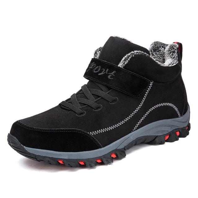 Stevvex waterproof winter boots with fur lining black high-top ankle boot with rugged sole on Tampa Home & Garden Store