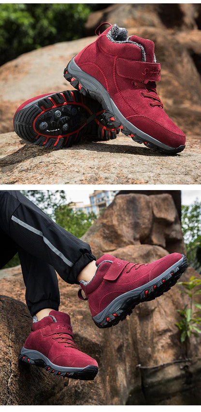 Stevvex red waterproof winter boots with fur lining, high-top snow boots on Tampa Home & Garden Store