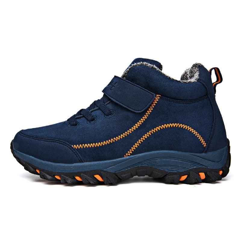Waterproof winter boot navy with fur lining high-top velcro strap Stevvex on Tampa Home & Garden Store