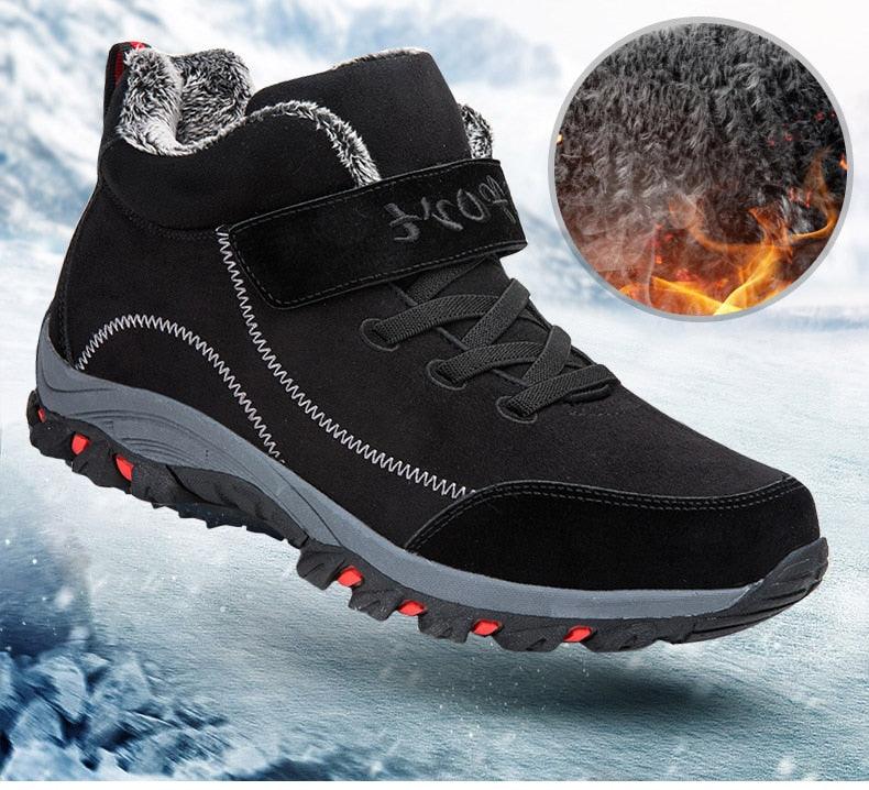 Stevvex waterproof winter boots with fur lining, black high-top work boot, rugged sole on Tampa Home & Garden Store