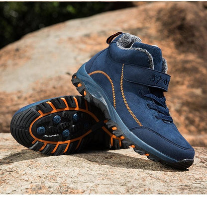 Stevvex waterproof winter boots blue high-top pair with warm fur lining, lace-up and strap, rugged tread outsole on Tampa Home & Garden Store
