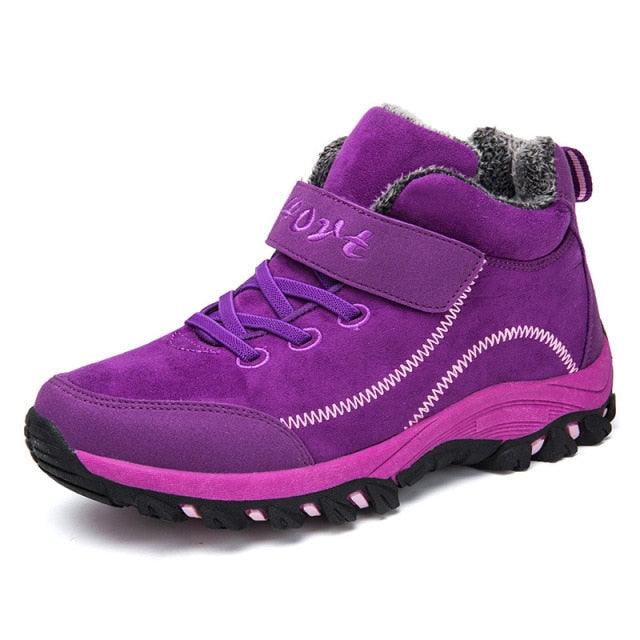 Waterproof winter boots Stevvex purple suede high-top with fur lining and rugged black outsole on Tampa Home & Garden Store