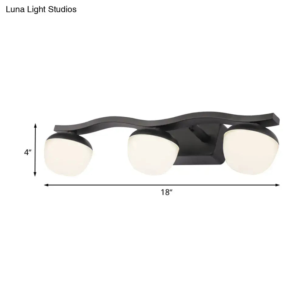 Wave Design Black Acrylic 3-Head Vanity Lamp for Contemporary Bedroom Wall Lighting