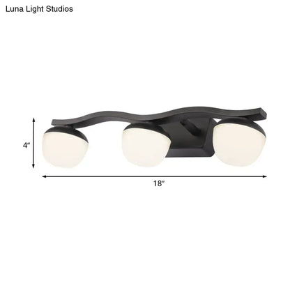 Wave Design Black Acrylic 3-Head Vanity Lamp for Contemporary Bedroom Wall Lighting