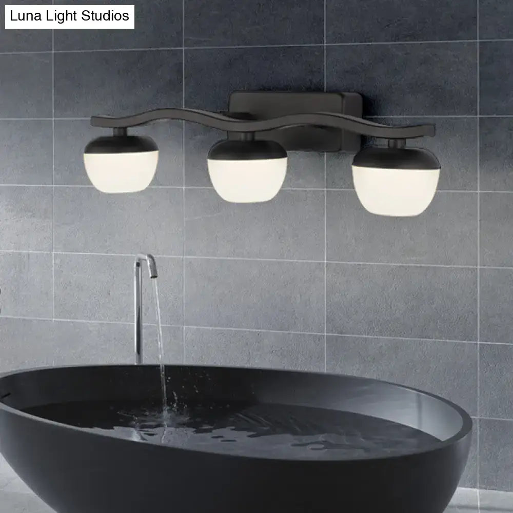 Wave Design Black Acrylic 3-Head Vanity Lamp for Contemporary Bedroom Wall Lighting