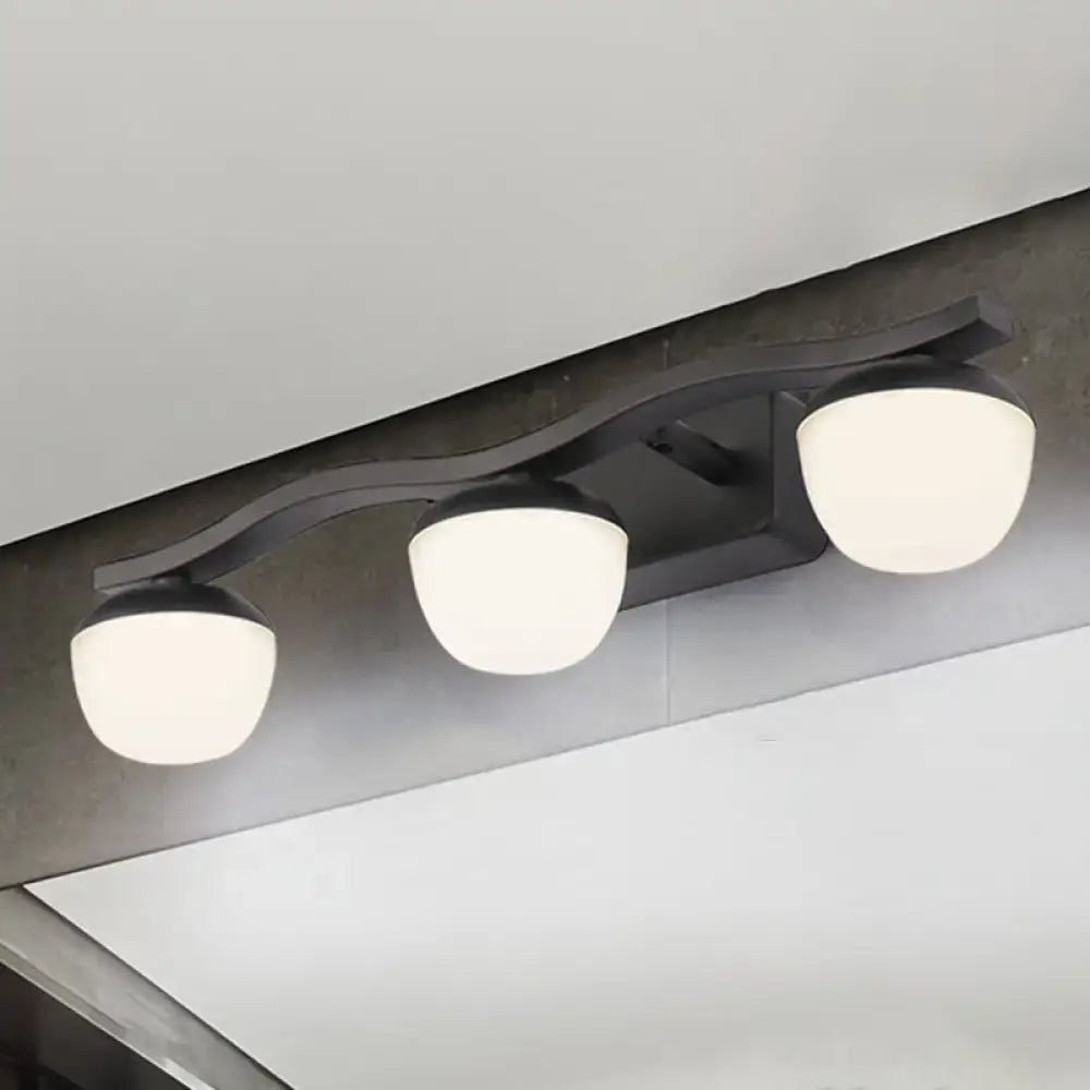 Wave Design Black Acrylic 3-Head Vanity Lamp for Contemporary Bedroom Wall Lighting